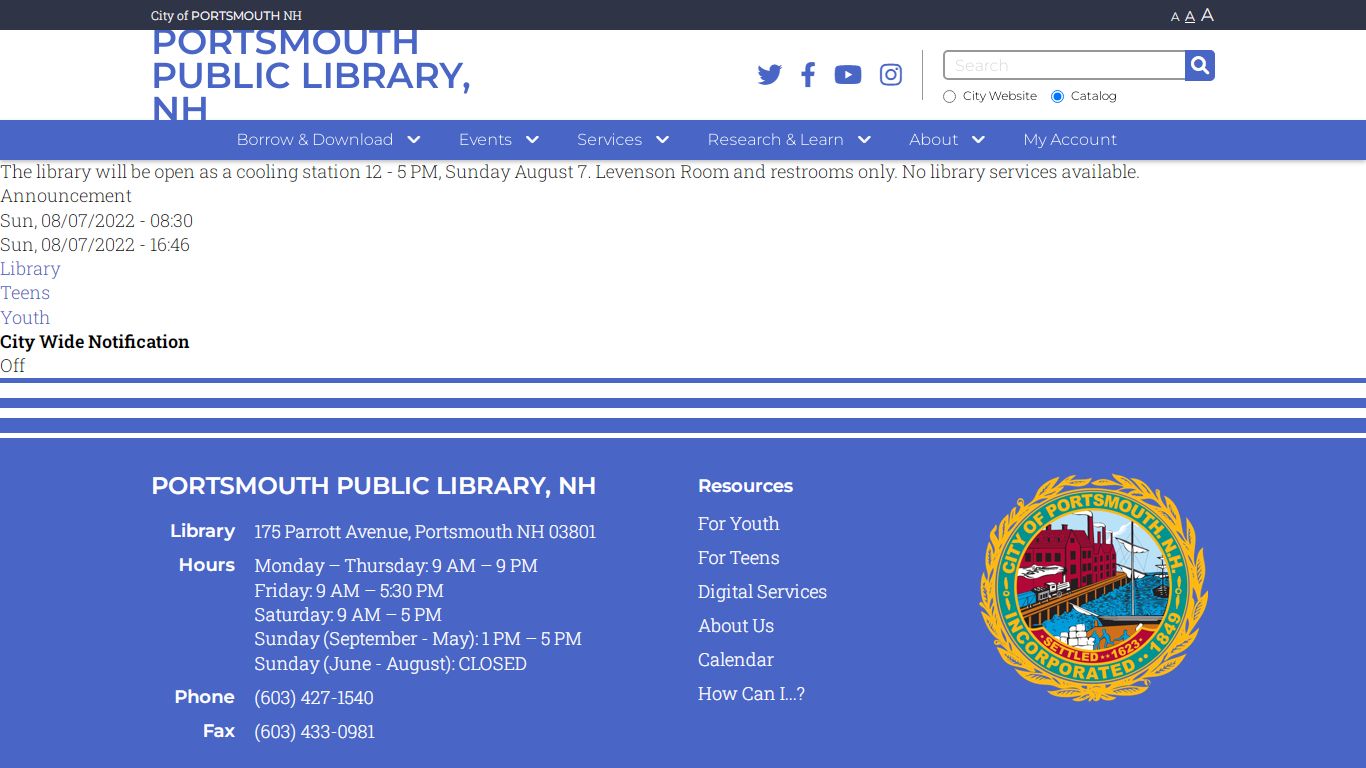 Special Library Hours August 7 | City of Portsmouth